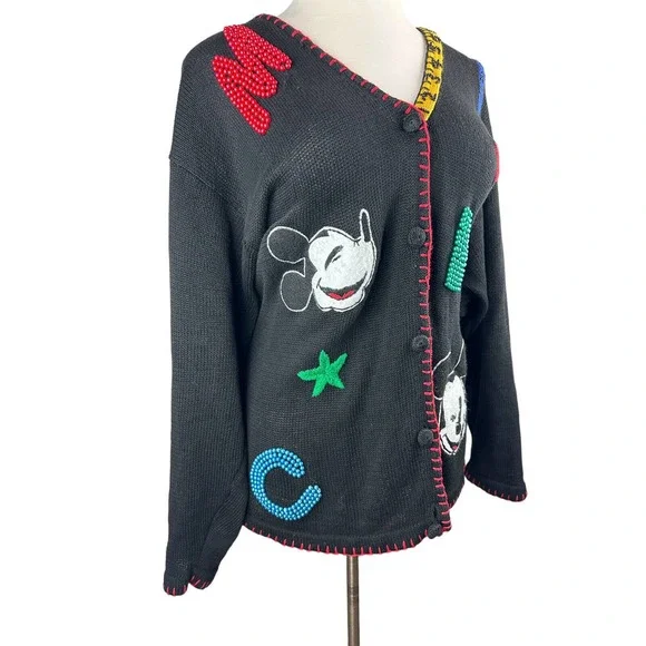 Rare Vtg Mickey & Co Oversized Cardigan Embellished Beaded Embroider Academic 3X - Picture 5 of 16